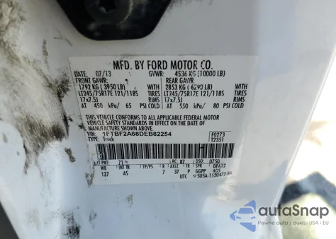 2013 Ford F250 Super Duty z USA, uszkodzony, nr VIN 1FTBF2A68DEB82254